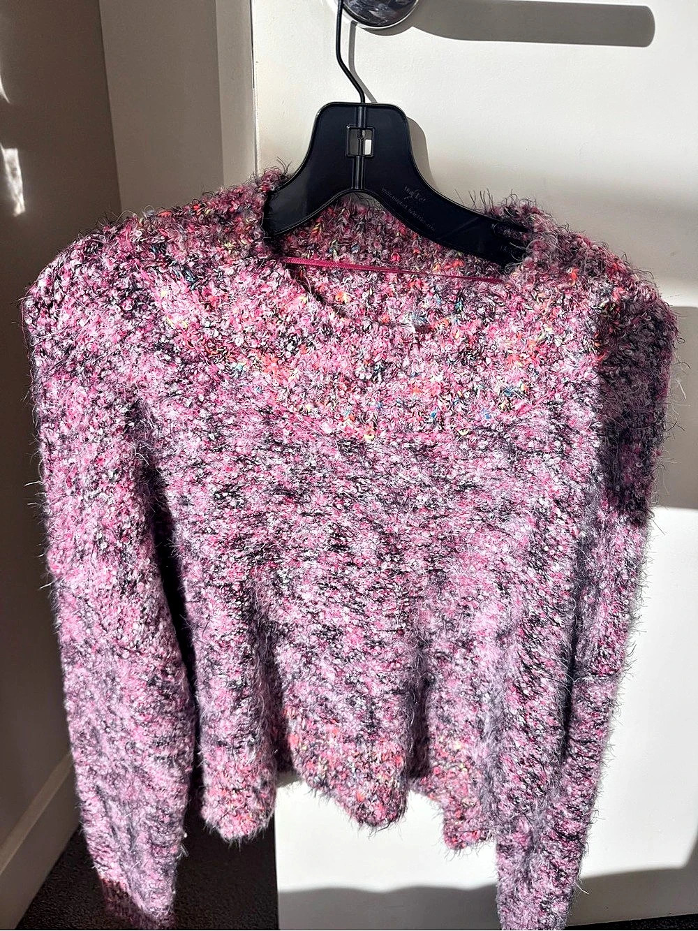 Free People Pink & Gray Fuzzy Crew Neck Sweater
